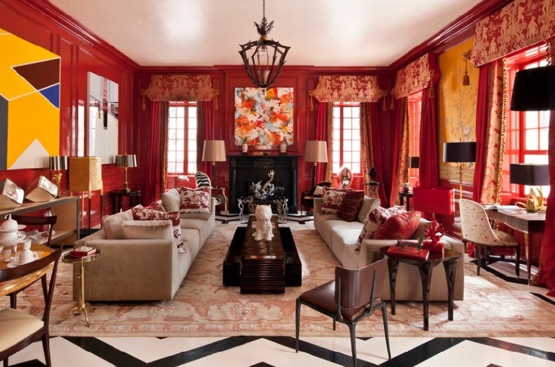 Red living room decorating, designing ideas
