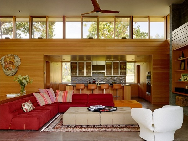 Red sofa set for living room interior decoration