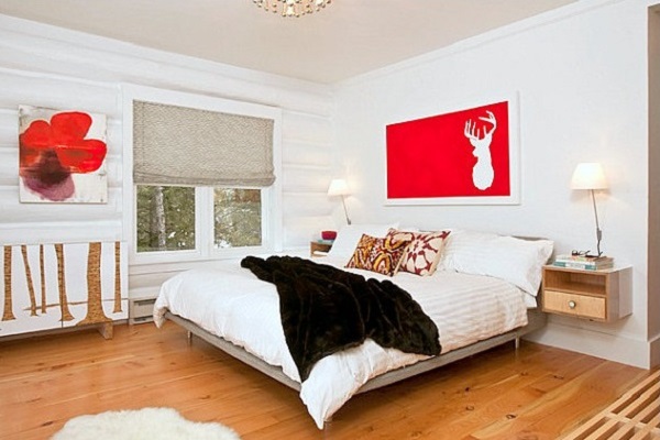 White Bedroom with Red Accents
