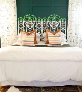 Bedroom with Dip Dye Vintage Peacock Headboard